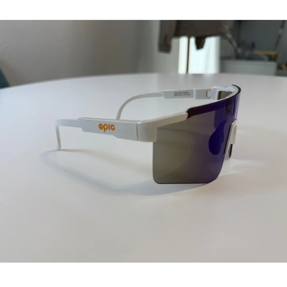 Epic Eyewear Shield Sport Sunglasses White Mirrored Wrap Cycling Running